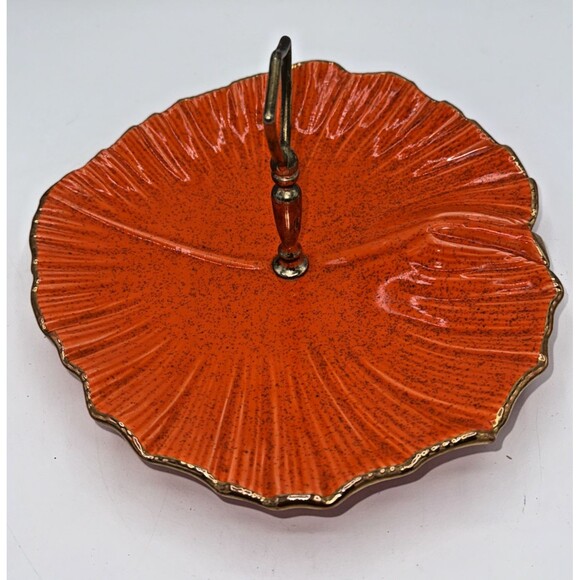 Vintage California Pottery USA Orange/Gold Handled Serving Dish/Tray Tidbits 10” - Picture 6 of 14